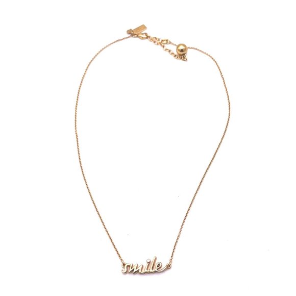 Kate Spade Smile Pendant Chain Necklace Gold Tone Signed 15.5"-17.5"